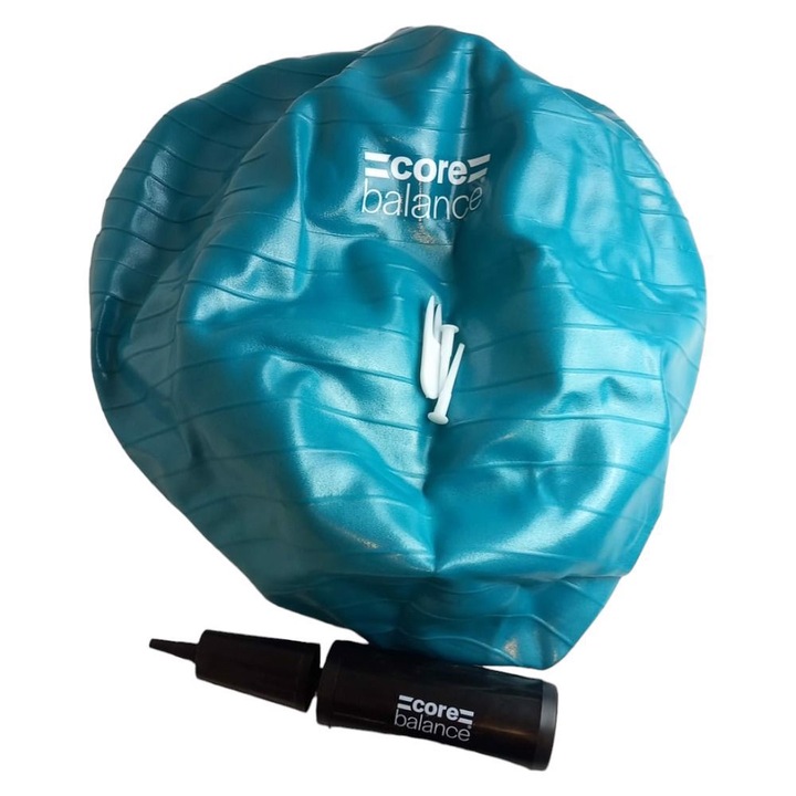Minge fitness, Core Balance, 55cm, turcoaz, set cu pompa si akcesorii