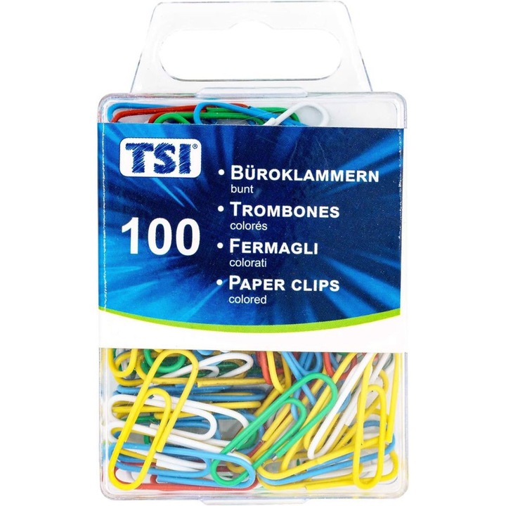 Set 100 agrafe de birou TSI, 26mm, multicolor
