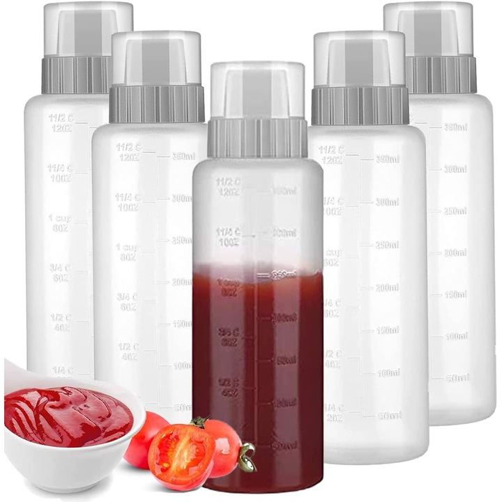 Set 5 sticle dozatoare 350ml, semitransparent, 18.5x5.6cm Amazon
