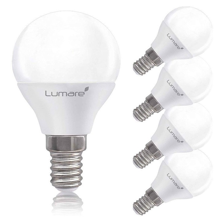 Set 5 becuri Lumare, LED E14 5W 470lm, alb, 45mm