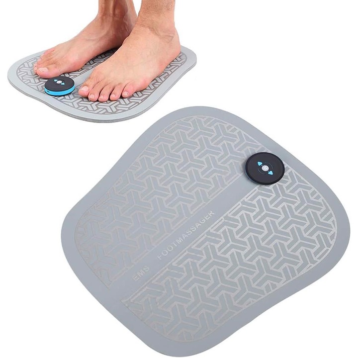 Masajer pentru picioare, FILFEEL, mata EMS, 6 moduri, 10 niveluri intensitate, gri, 33x33cm