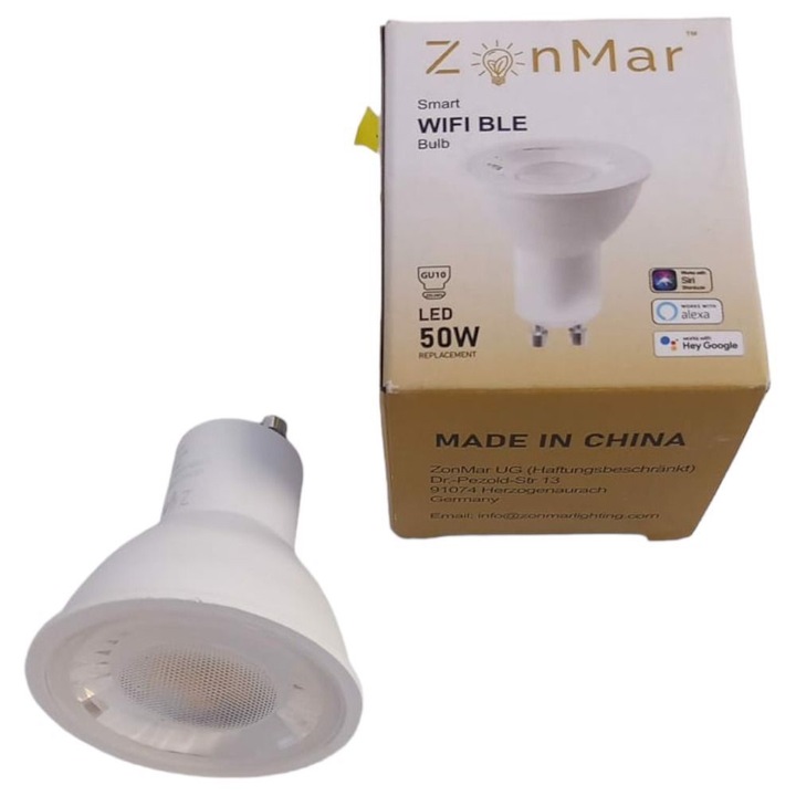 Bec LED Smart GU10 5W ZonMar, alb, 5.2x6cm, control WIFI si Bluetooth