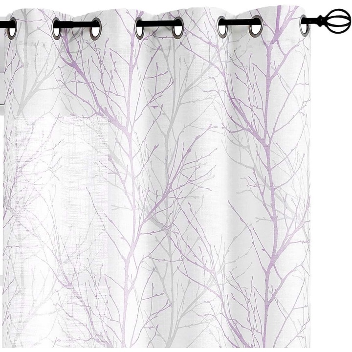 Perdele FMFUNCTEX set 2 buc, 132x175cm, violet si gri, material poliester, textura de in