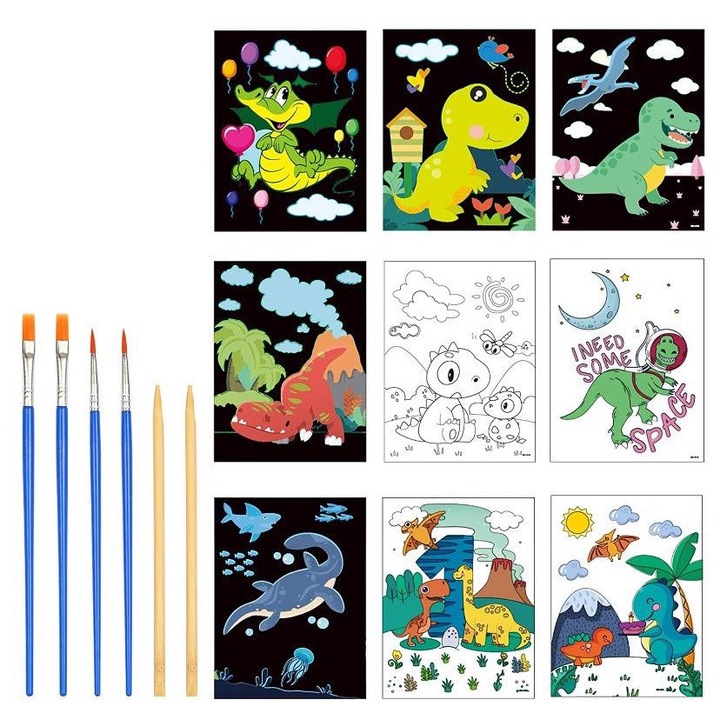 Set 18 foi de pictura pentru copii AAMAZON, modele diverse, 4 pensule