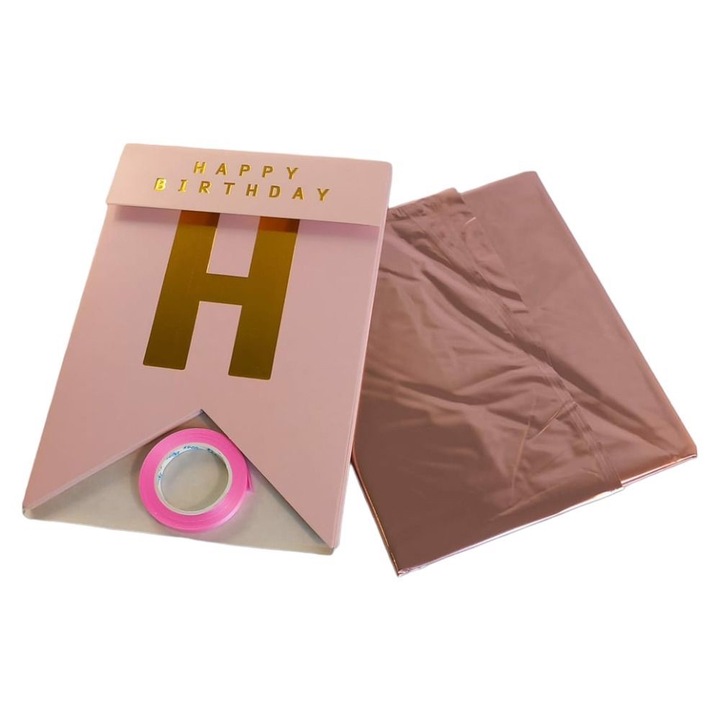 Dekoratív szett 8 Urdonici, rózsaszín 8-as lufi, rózsaszín BOLDOG SZÜLETÉSNAPOT felirat arany betűkkel, 100x75cm