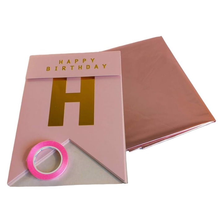 9. születésnapi dekorációs szett, rózsaszín 9-es lufi, rózsaszín "BOLDOG SZÜLETÉSNAPOT" banner arany betűkkel, 100x75cm