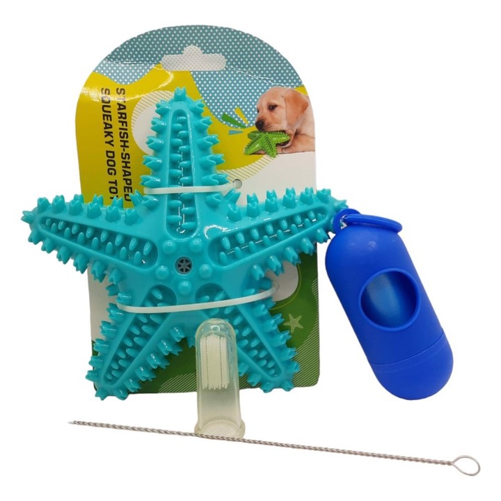 Set pentru caini AAMAZON, jucarie dentara albastra, 16.5x16.5cm