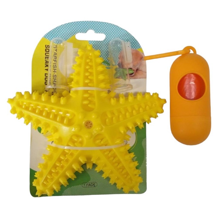 Set pentru caini cu joc de mestecat dentar galben, 4 piese, AAMAZON, 16.5x16.5cm