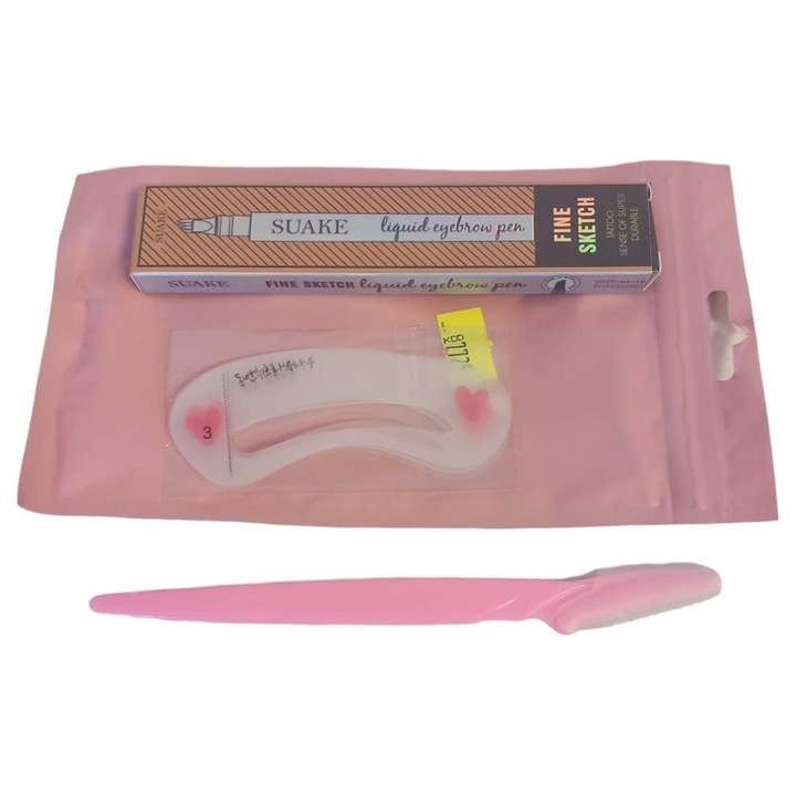 Set de sprancene waterproof, AAMAZON, 1 pisak, 3 sabloane, culoare: ciemny braz (castan)