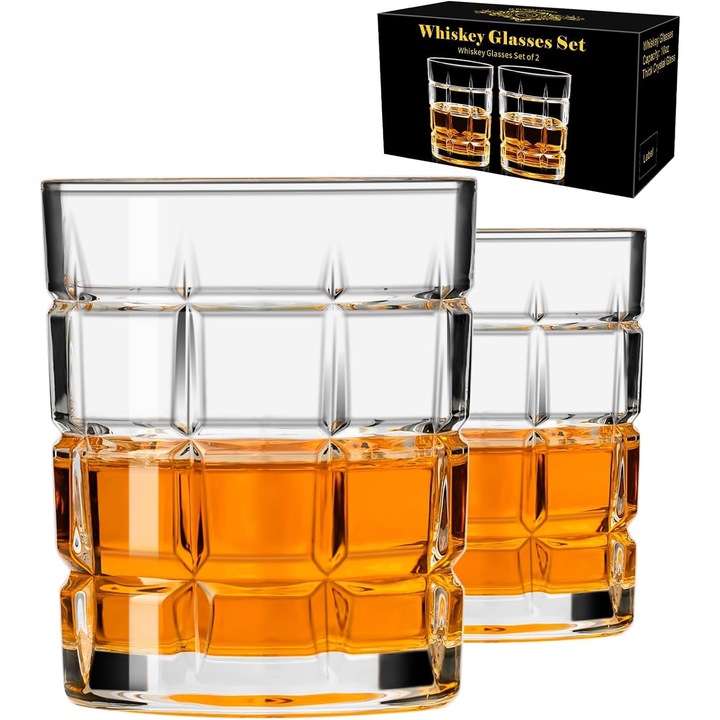 Set 2 pahare whisky, PARACITY, 300ml, cristal, 8x8.5cm