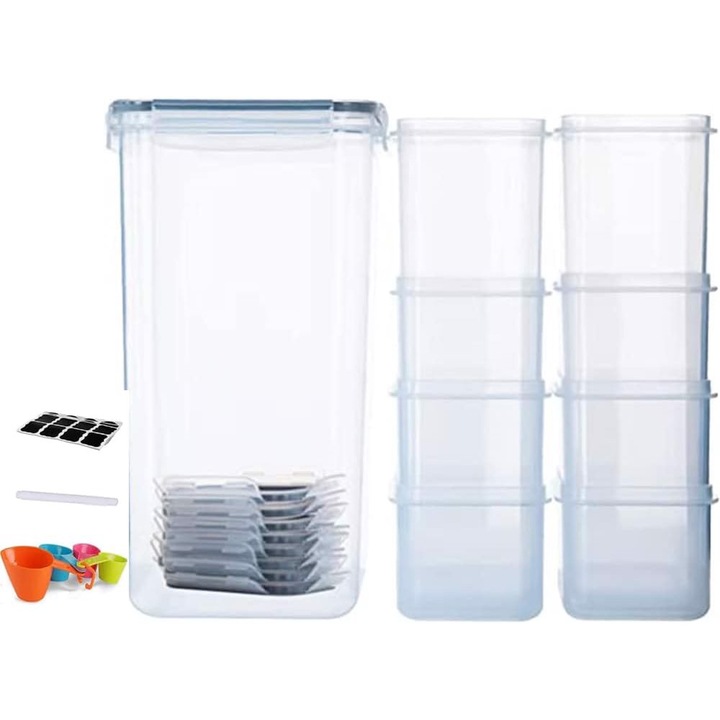Set de 9 cutii alimentare Fdoeeee, polipropilena, capacitate 8,5L-0,8L, rezistente la temperaturi de 0-80°C, multicolor