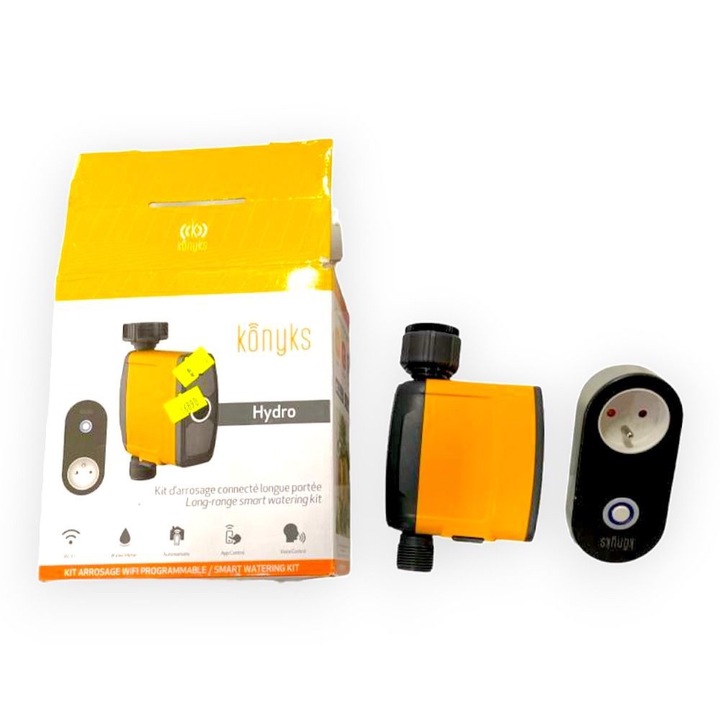 Set de irigare inteligent, Konik, galben si gri, dimensiuni 10x4x16,5cm, include robinet si priza HUB RF