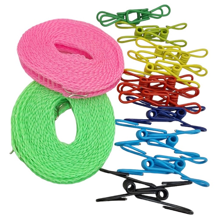 Sistem de uscare rufe, WenYue, 2x5m, 10 clipsuri metalice, plastic, flexibil