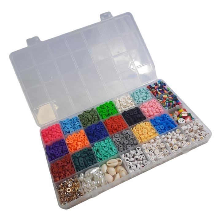 Set de 5590 de margele pentru bijuterii DIY, AAMAZON, 20 culori, din polimer si acril, cutie de depozitare