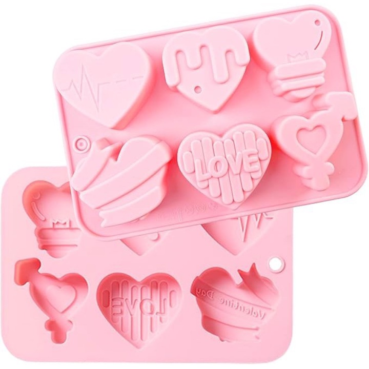 Forma prajituri AAMAZON, 6-usta, roz, pentru ciocolata in forma de inima