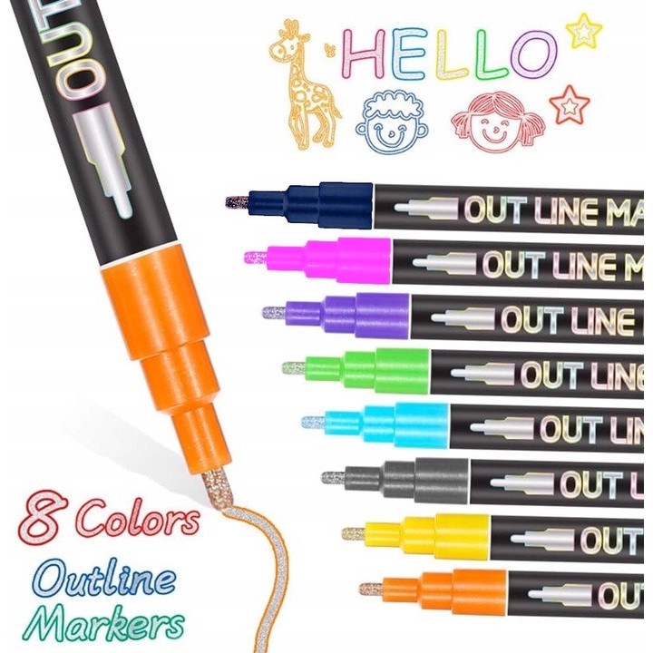 Markere glitter AAMAZON set 8 buc multicolor 14x4.5x2.5cm