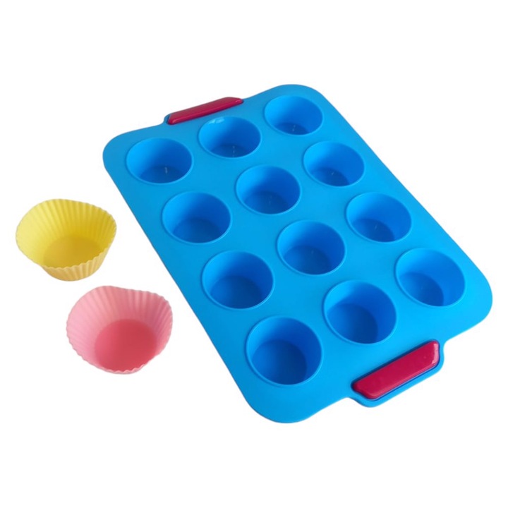 Tava de copt pentru 12 briose, Amazon, silicon, 30x20x2.5cm, rezistenta la temperaturi extreme, usor de curatat.