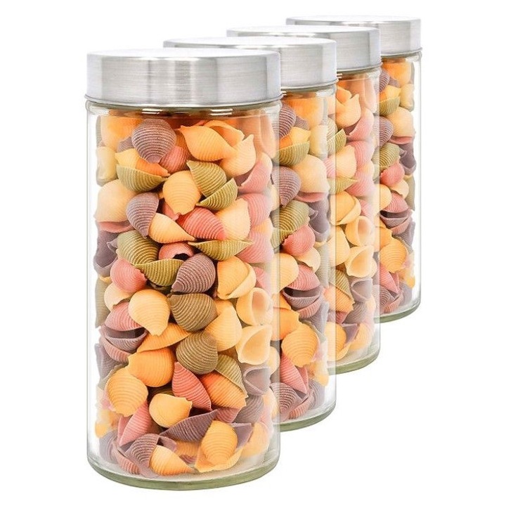 Комплект от 4 стъклени буркана за съхранение, AAMAZON, 1.2 л, 23x10 см, устойчиви на висока температура, без BPA