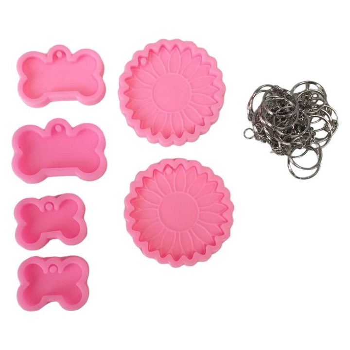 Seturi de artizanat, Amazon, Forme Silikonowe cu Brelocuri, 6 bucati, roz, 18x14x4.6cm