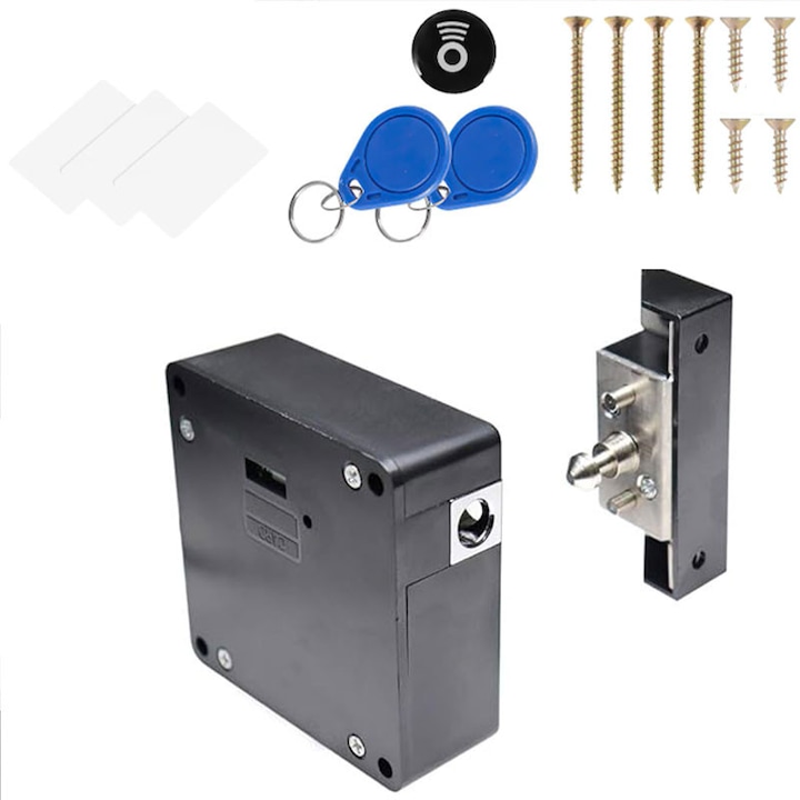 Смарт ключалка Yala, Garsonal, с функция за отключване NFC-RFID, 3 карти и 2 ключа, черна, 7.5x7.5x3см