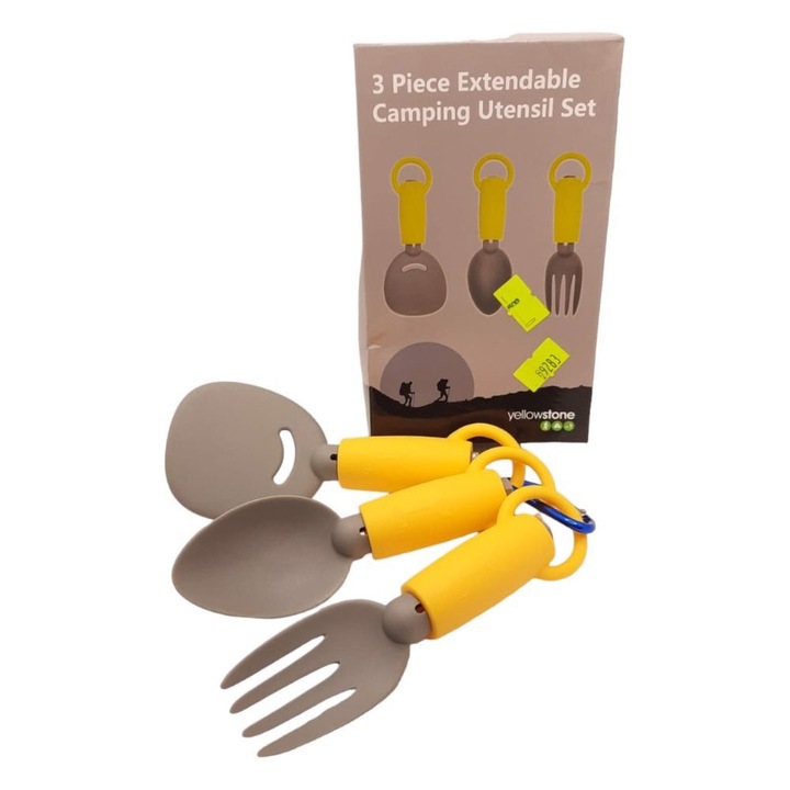 Set 3 piese ustensile camping, Yellowstone, gri-zlt, 17x4cm