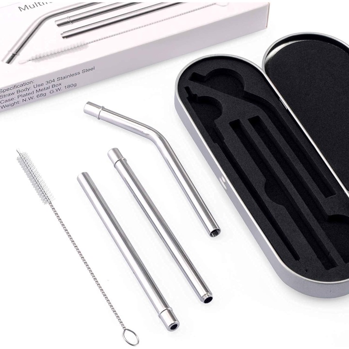 Set paie reutilizabile din otel inoxidabil, argintiu, 18x5.6x2cm