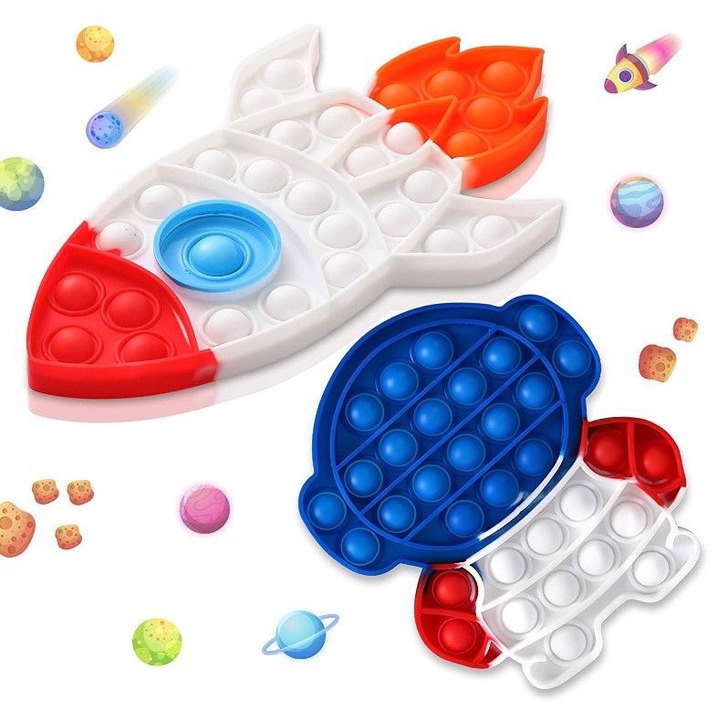 Jucarie senzoriala antistres Lesong set astronaut si racheta multicolor 23.6x12.9cm 14.7x17cm