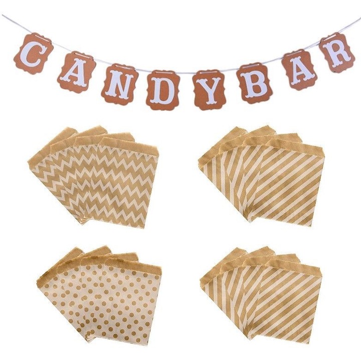Girlanda Candy Bar si set de 100 pungi din hartie pentru dulciuri, 18x13cm, multicolor