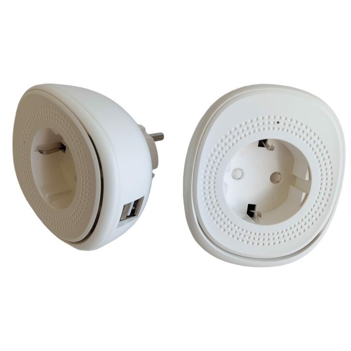 Gniazdo inteligent Wi-Fi cu 2 porturi USB, MoKo, 16x8,64x8,38cm, alb