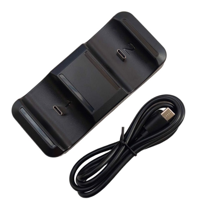 Töltőállomás PS5 kontrollerekhez, AMANKA, fekete, 2 USB-C port, kompakt