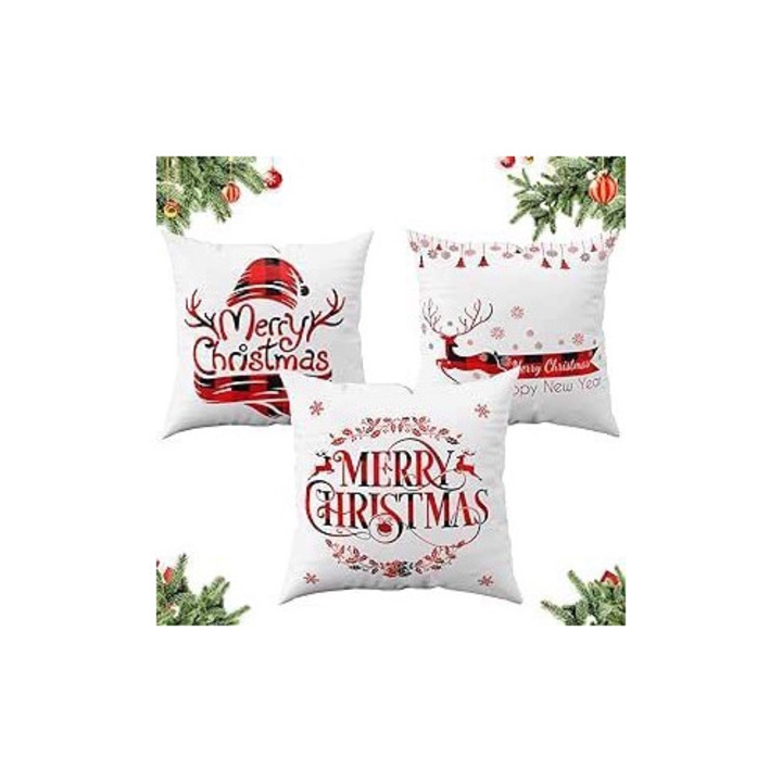 Karácsonyi párnahuzatok 3 darabos fehér 45x45cm