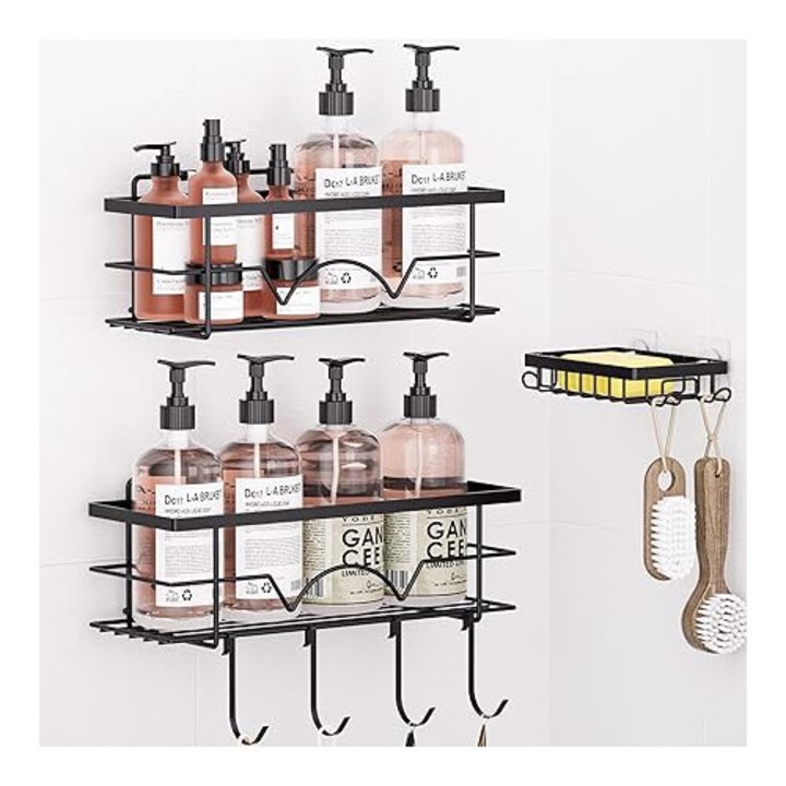 Suporturi de baie, LaFleurs, set 3 piese, negru, rezistent la rugina, instalare usoara