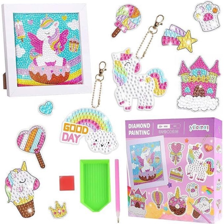 Set de artizanat Yilemej, Haft Diamentowy 5D, 2 brelocuri, alb, 18x18x2cm