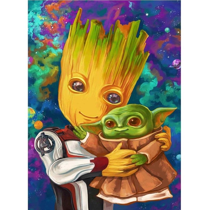 Set artizanat diamant DIY 5D Baby Groot si Yoda, 30x40cm, multicolor Amazon