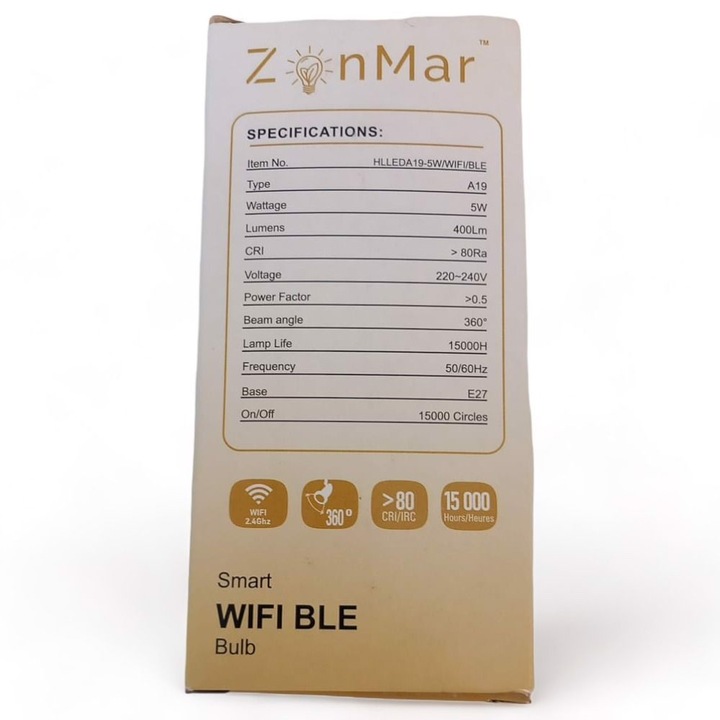 Bec inteligent E27 LED ZonMar A19 5W, dimabil, temperatura barwowa 2200-4000K, amber