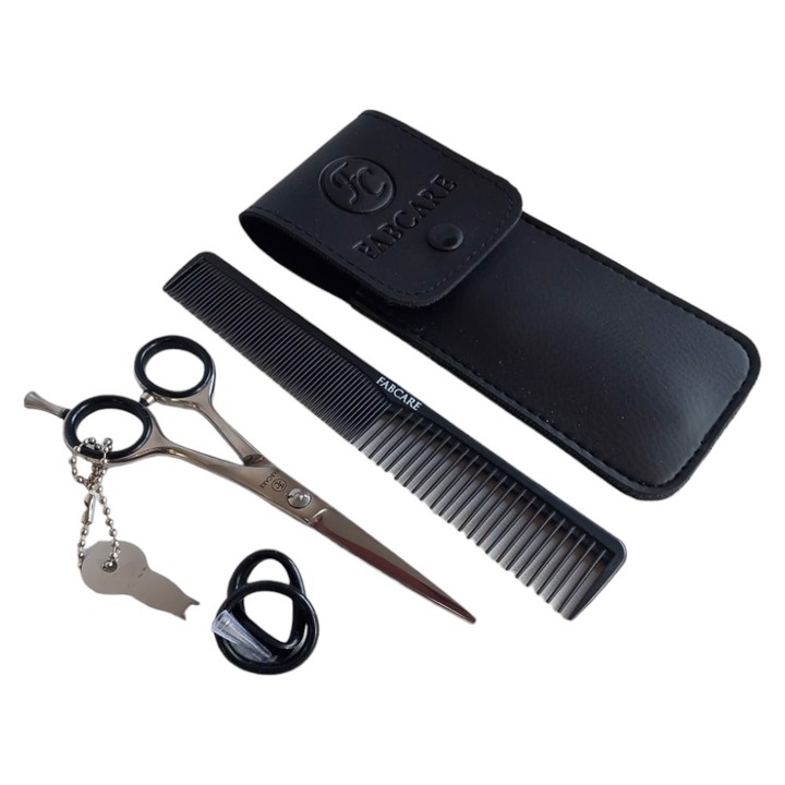 Set foarfeca de par cu pietane si husa, otel inoxidabil, negru