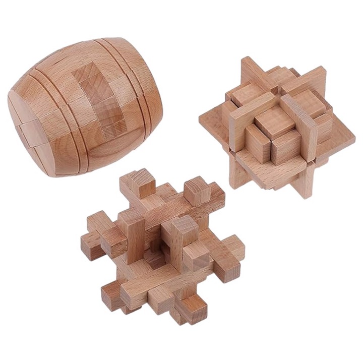 Puzzle 3D din lemn, Amazon, set 3 bucăți, creativitate, 16x8cm