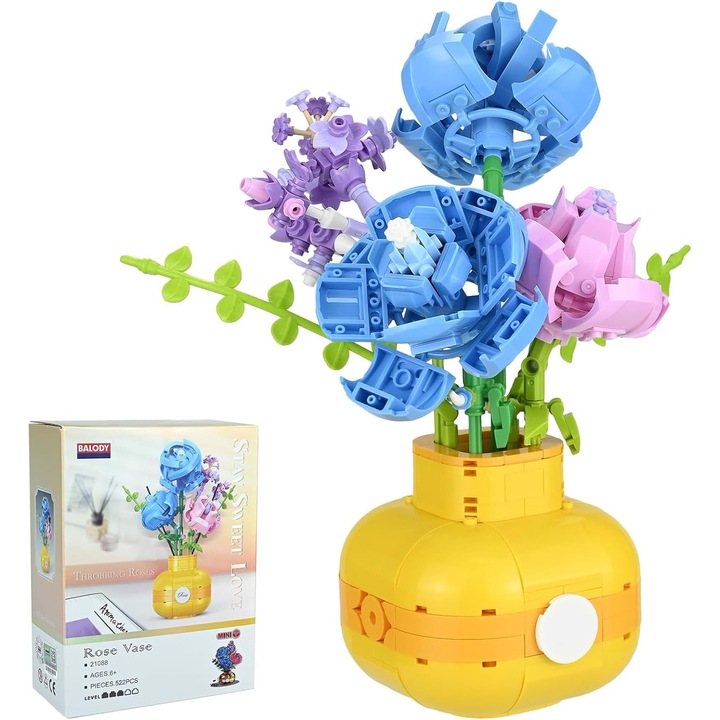 Конструктор Букет от цветя във ваза, AAMAZON, 522 елемента, 18.5x14x6.7 см