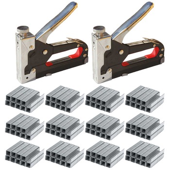 Pachet - 2 x Capsator tapiterie negru/argintiu + 6 x Capse de tip U 10mm + 6 x Capse de tip U 12mm Pachet - 2 x Capsator tapiterie negru/argintiu + 6 x Capse de tip U 10mm + 6 x Capse de tip U 12mm
