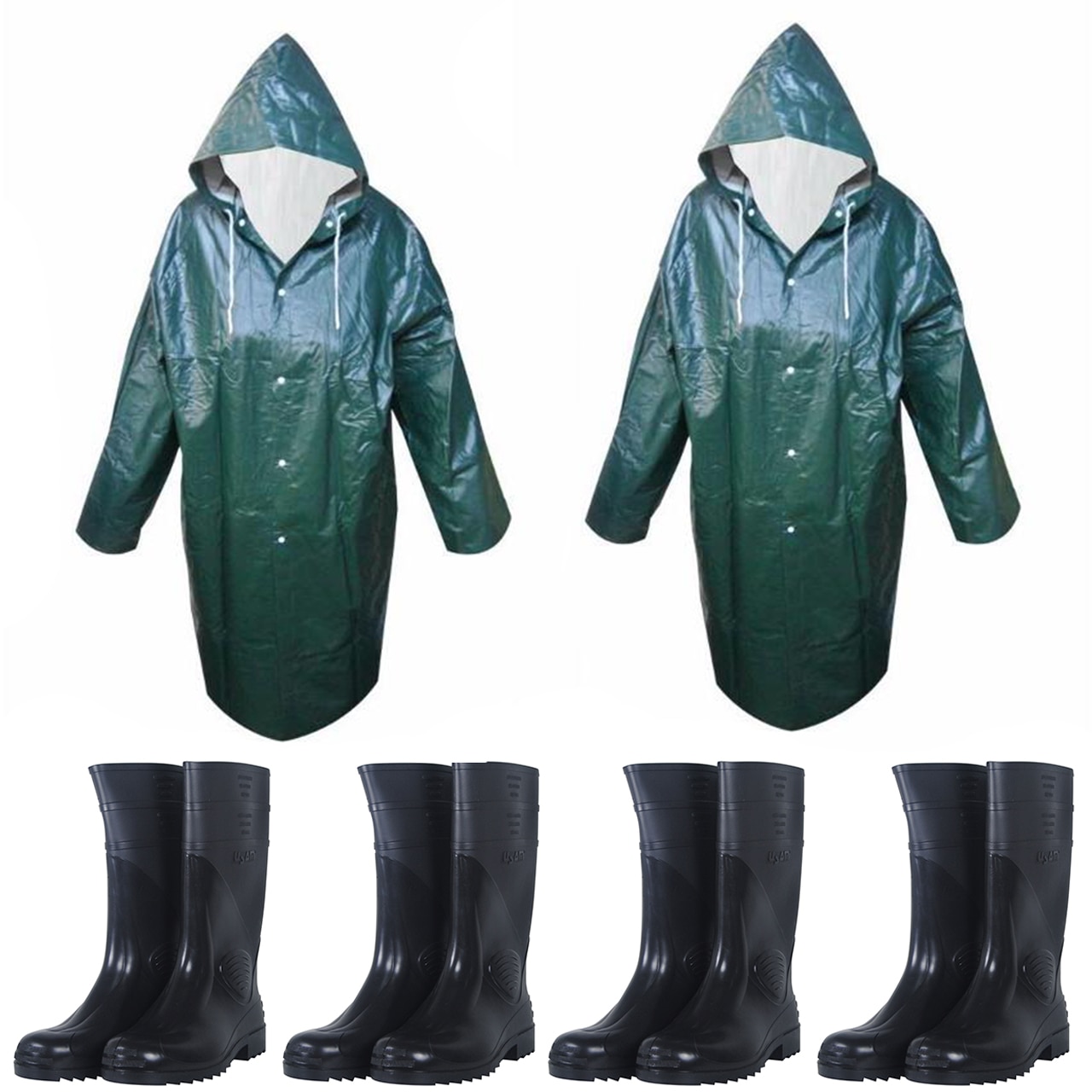 Pachet - 4 x Pereche cizme din cauciuc, + 2 x Pelerina verde ploaie