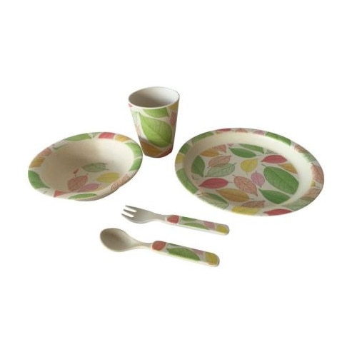 Set Mic Dejun Copii,5 piese din Fibre de bambus,model frunze
