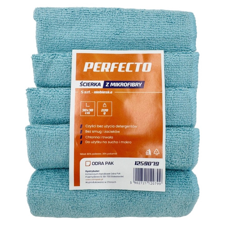 Lavete din microfibra Perfecto, set 5 bucati, 30x30cm, albastru