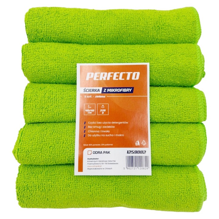 Lavete microfibra set 5 bucati 40x40cm verde ODRA PAK