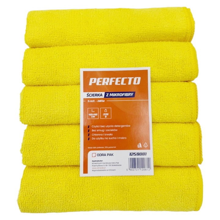 Lavete din microfibra, ODRA PAK set 5 bucati, 40x40cm, galben