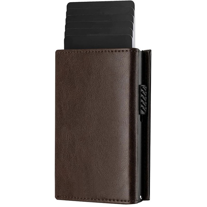 Мъжки портфейл, Garsonal, с RFID защита, отделение за монети, 10 слота за карти, тъмнокафяв
