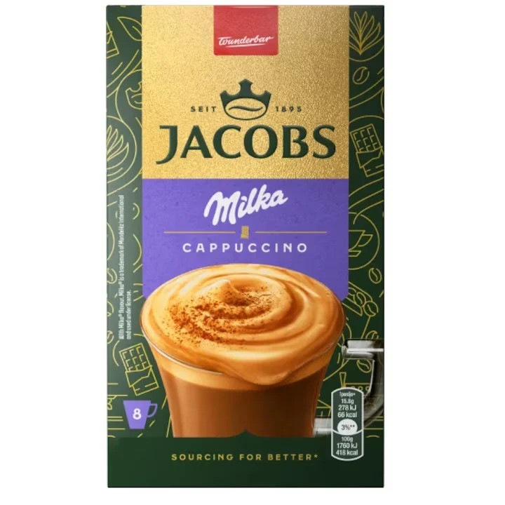 Jacobs Cappuccino Milka Choco instant kávé, 8 tasak x 15,8 g