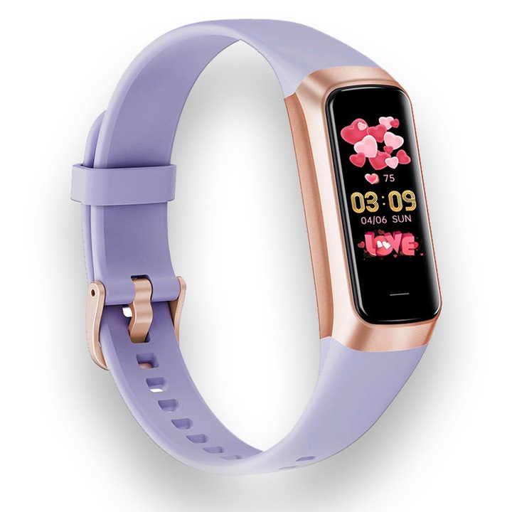 Bratara fitness, Garsonal®, Monitorizarea somnului, ritmului cardiac, oxigenului din sange, Pedometru, Bluetooth, 25 moduri sport, Rezistenta la Apa, Incarcare Magnetica, 1.1 inch, Lavanda