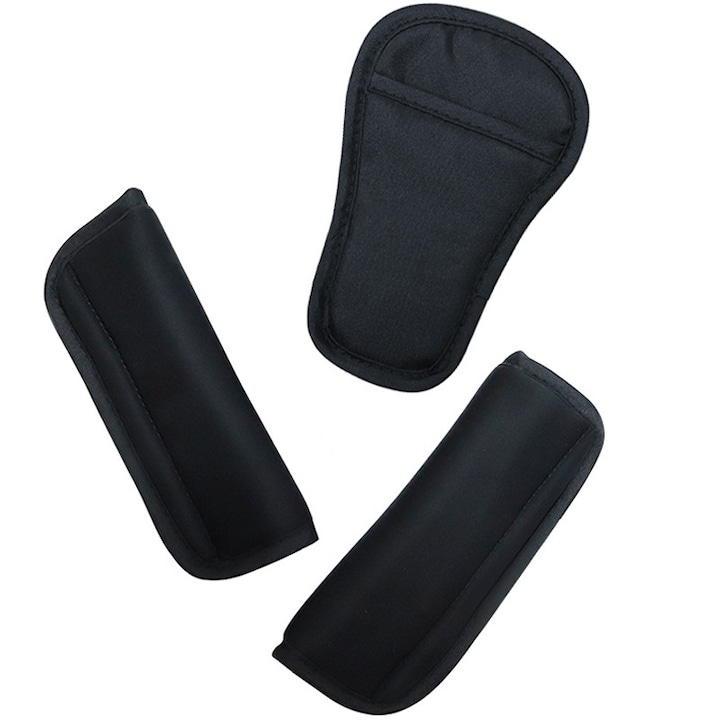 Set 3 protectie centura de siguranta auto pentru copii, Rqiurpn, Prindere cu arici velcro, pentru scaun auto, carucior, negru, dimensiune universala