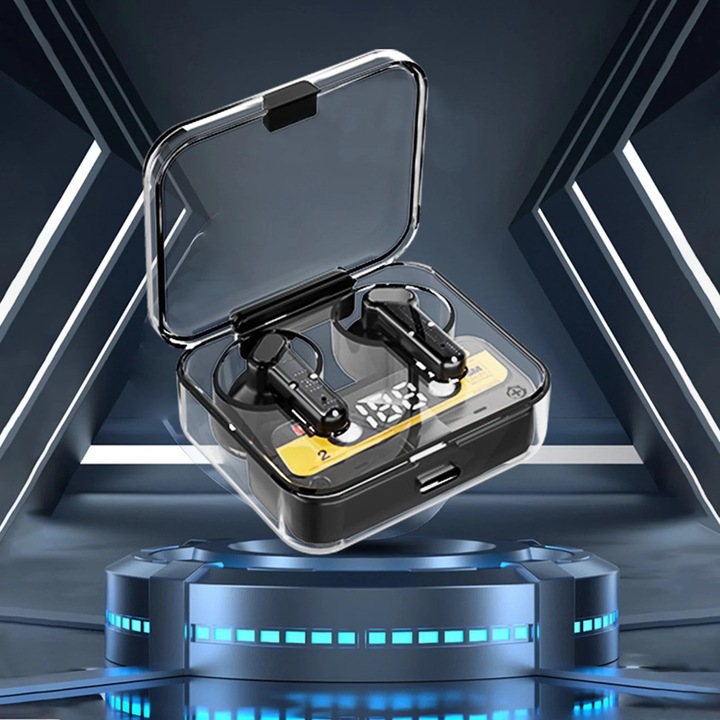 Casti wireless YANYXR Y09, afisaj digital, transparent, 6.5x4.5x2.5cm