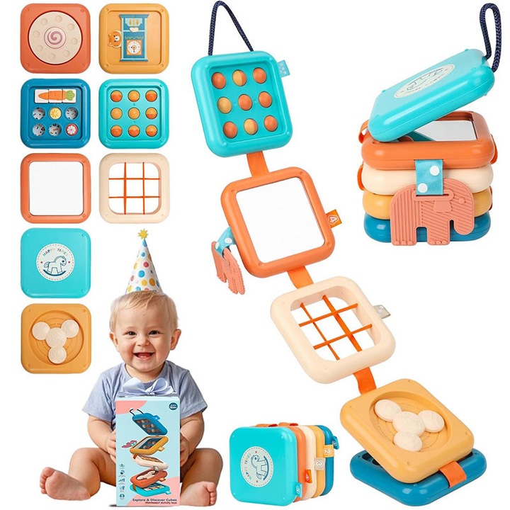 Többszenzoros 8 az 1-ben aktivitás tábla, Garsonal, többszínű, 10x20x6cm, 1-3 éves korig